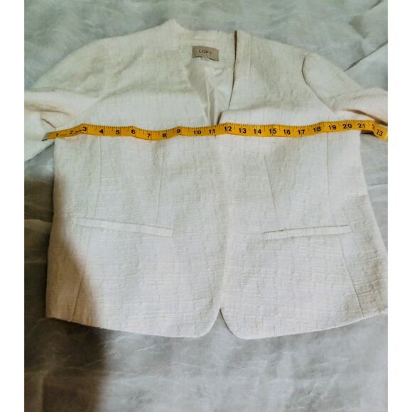 Women's Loft Textured  Cream Color 2 Pocket Inner Lined Blazer Size Large - Picture 5 of 12